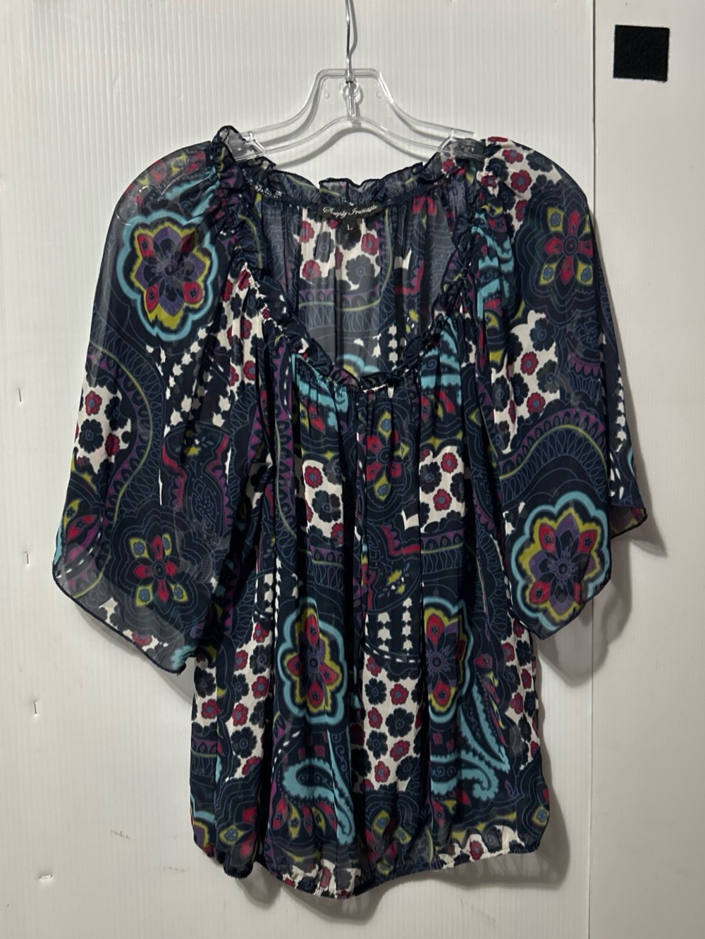 Simply Irresistible Navy Floral Paisley Peasant Blouse